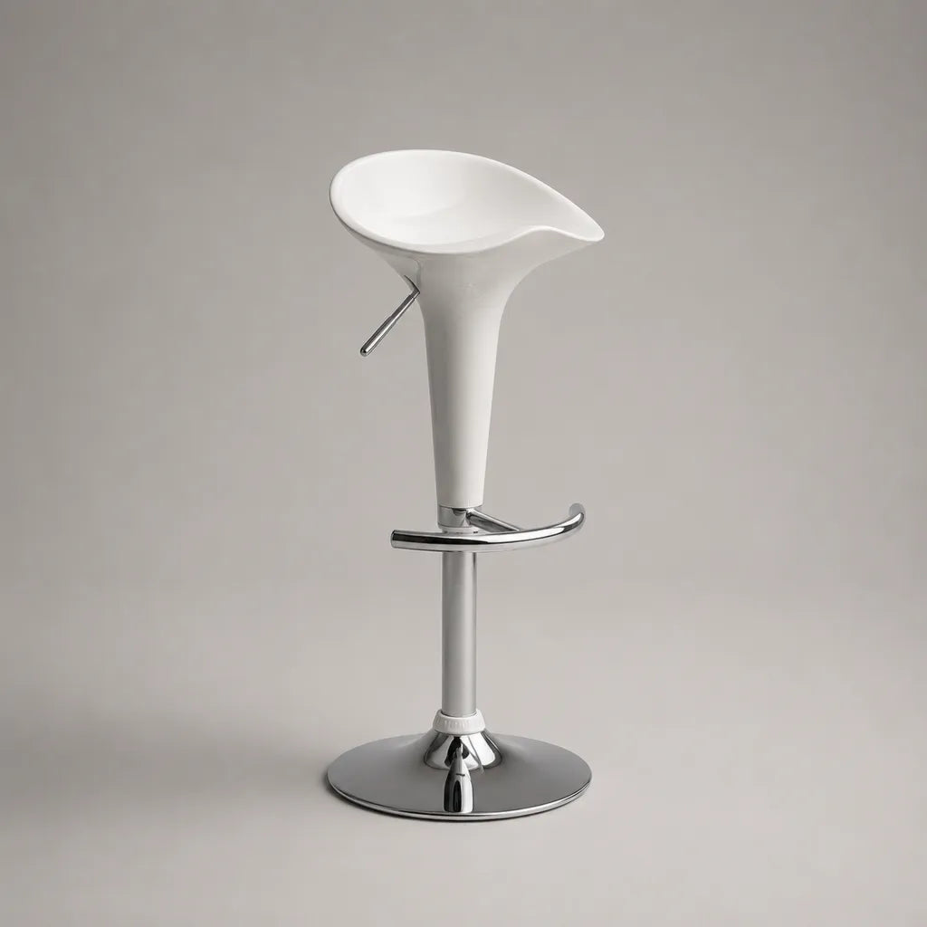 Tabouret de bar pivotant réglable en ABS et acier chromé, blanc/chromé, 44 × 42 × 66-87 cm