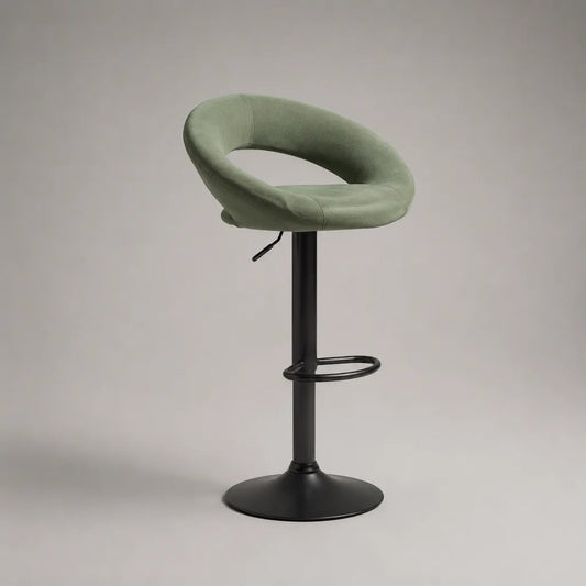Tabouret de bar pivotant réglable en tissu effet velours et métal noir, vert sauge, 52 × 48 × 85-106 cm