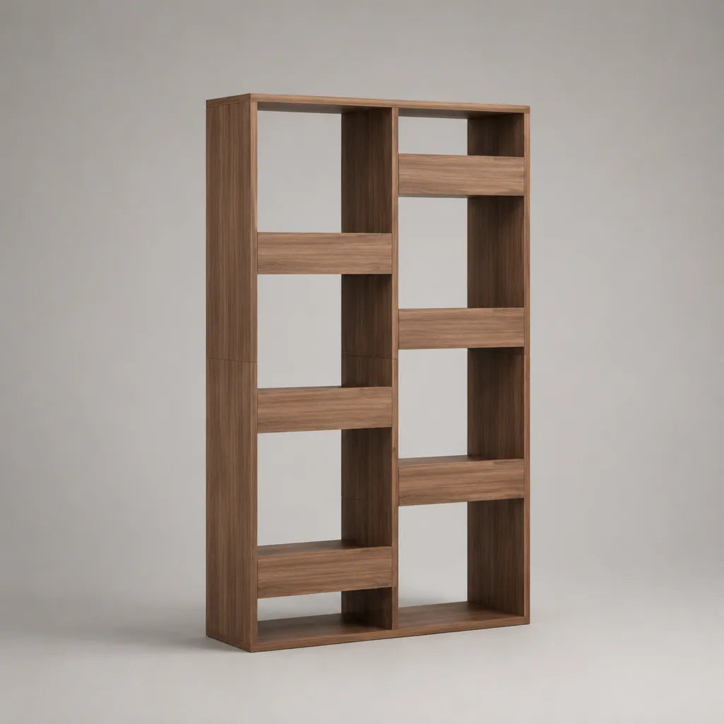 Bibliothèque ouverte rectangulaire à 8 niches en panneaux de particules, brun noyer, 80 × 24 × 180 cm