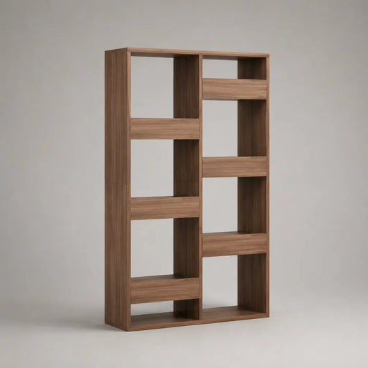 Bibliothèque ouverte rectangulaire à 8 niches en panneaux de particules, brun noyer, 80 × 24 × 180 cm