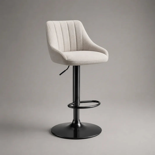 Tabouret de bar pivotant réglable en polyester beige et acier noir, 52 × 50 × 88-109 cm