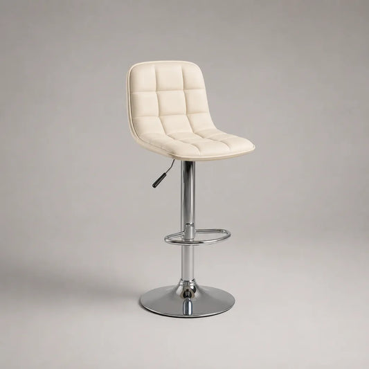 Tabouret de bar réglable et pivotant en similicuir beige et métal chromé, 42 × 48 × 86–107 cm